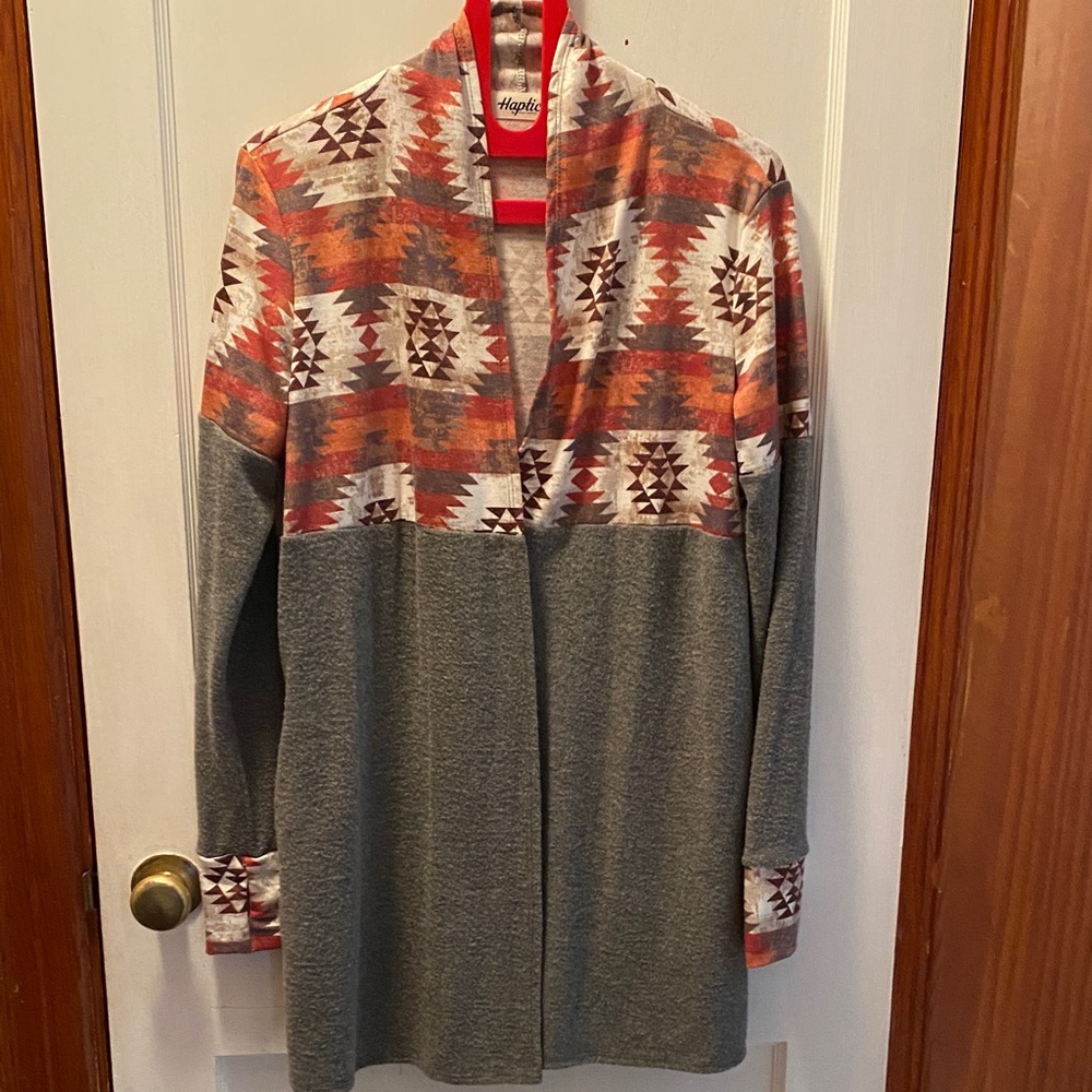 Holly Harper Gray and Orange Patterned Cardigan
